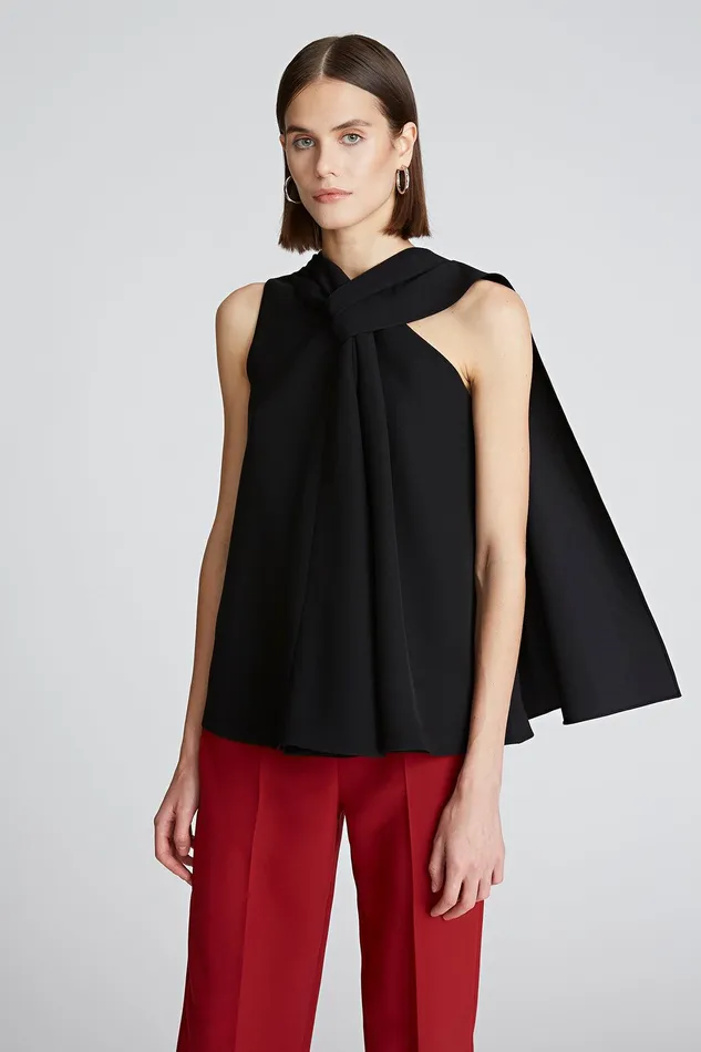 Halston Weslee Top In Stretch Crepe Black Women Tops