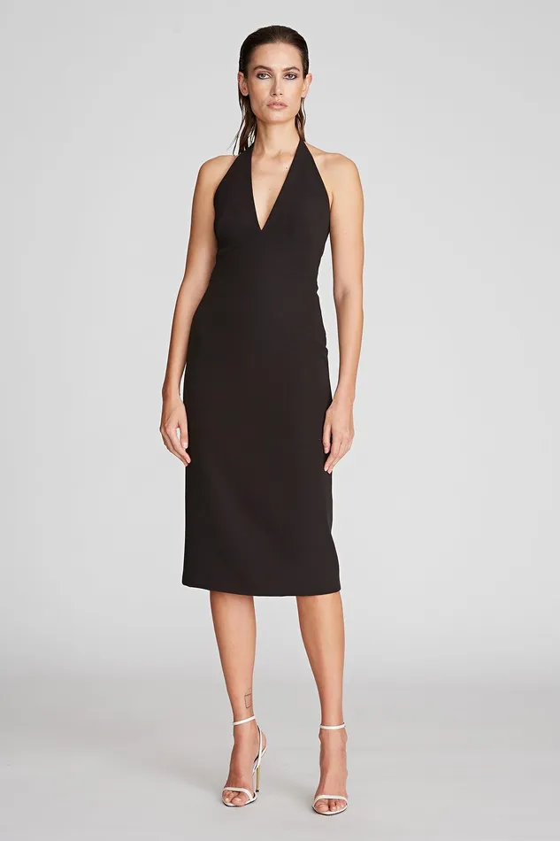 Halston Wyatt Dress In Stretch Crepe Black Women Midi Dresses