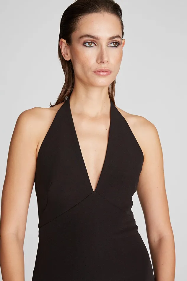 Halston Wyatt Dress In Stretch Crepe Black Women Midi Dresses