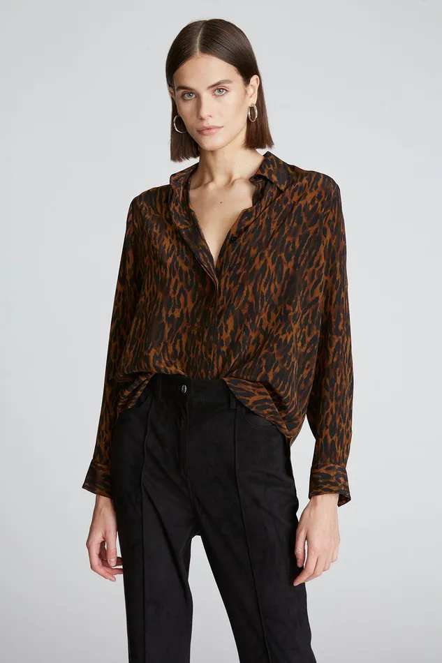 Halston Zora Blouse In Printed Cdc Leopard Print Women Tops