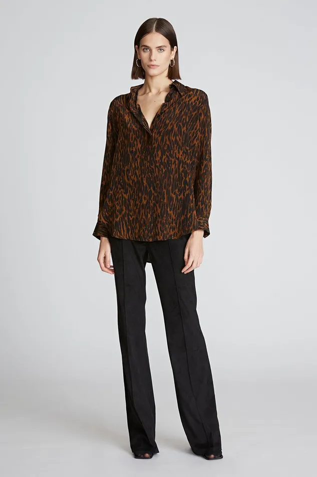 Halston Zora Blouse In Printed Cdc Leopard Print Women Tops Halston Zora Blouse In Printed Cdc Leopard Print Women Tops