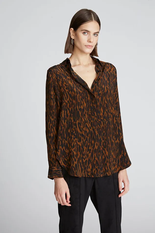 Halston Zora Blouse In Printed Cdc Leopard Print Women Tops Halston Zora Blouse In Printed Cdc Leopard Print Women Tops