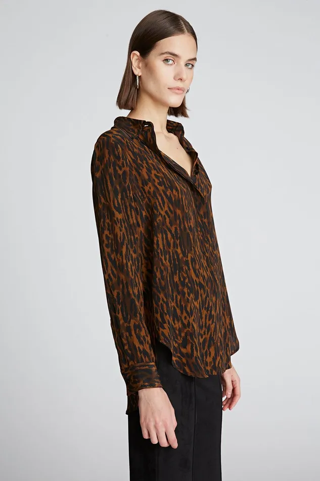 Halston Zora Blouse In Printed Cdc Leopard Print Women Tops Halston Zora Blouse In Printed Cdc Leopard Print Women Tops