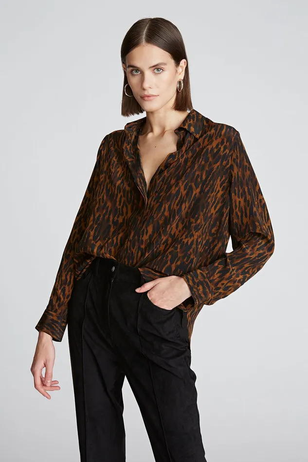 Halston Zora Blouse In Printed Cdc Leopard Print Women Tops Halston Zora Blouse In Printed Cdc Leopard Print Women Tops