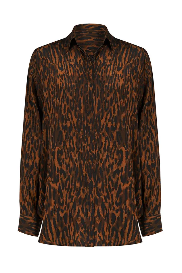 Halston Zora Blouse In Printed Cdc Leopard Print Women Tops Halston Zora Blouse In Printed Cdc Leopard Print Women Tops