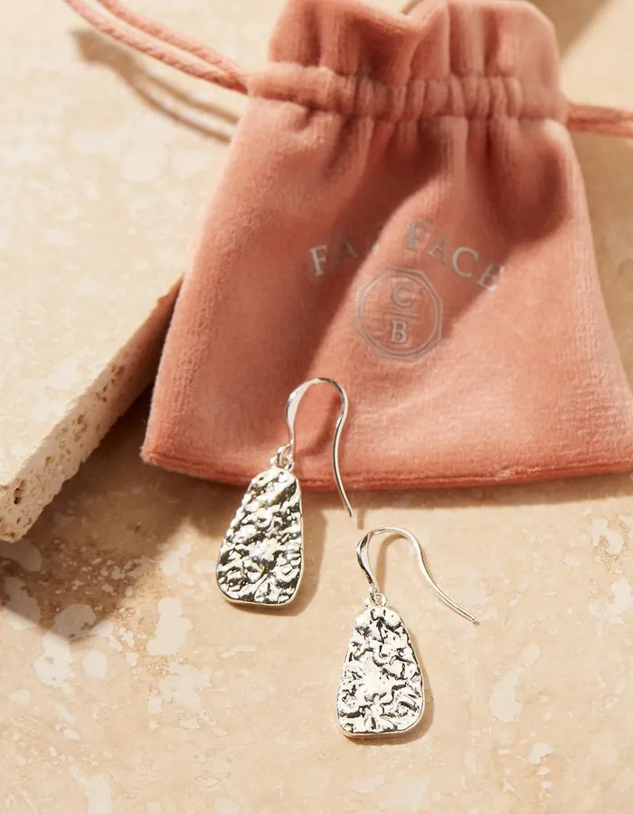 Hammered Drop Earrings Silver Women FatFace Jewellery