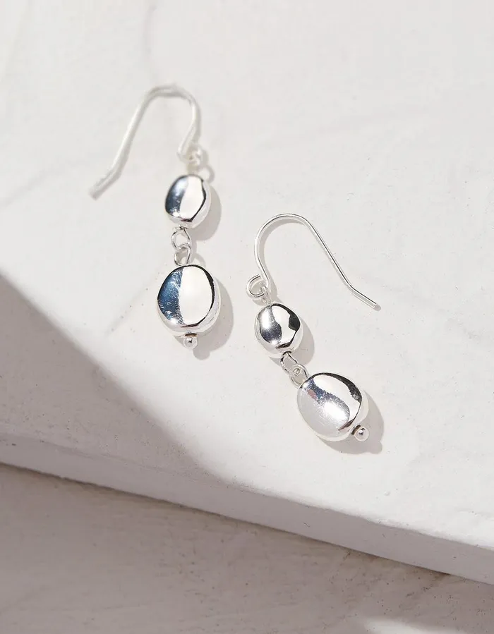 Hammered Drop Earrings Silver Women FatFace Jewellery