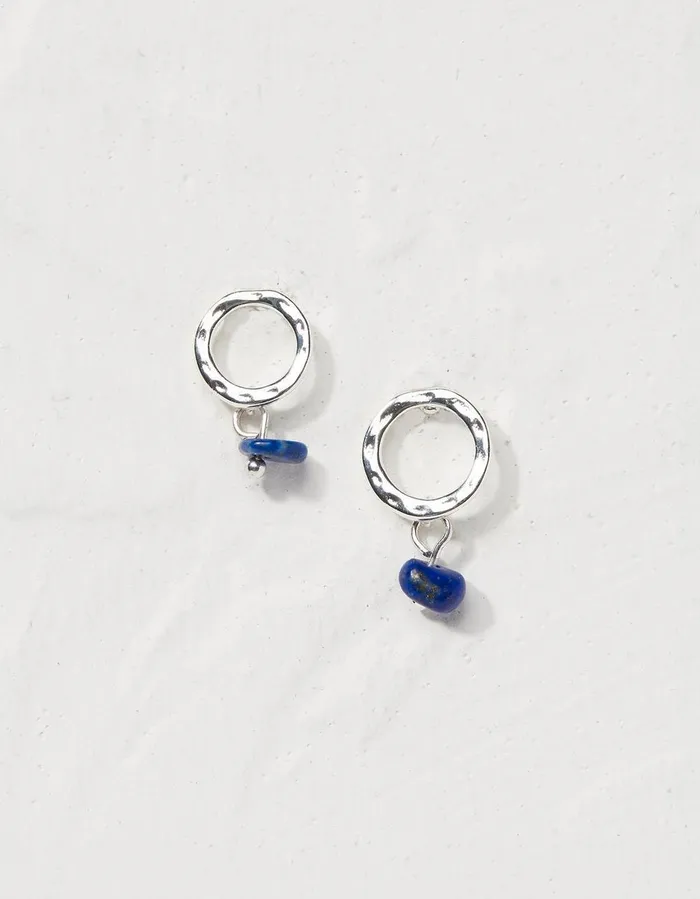 Hammered Stone Earrings Silver Women FatFace Jewellery