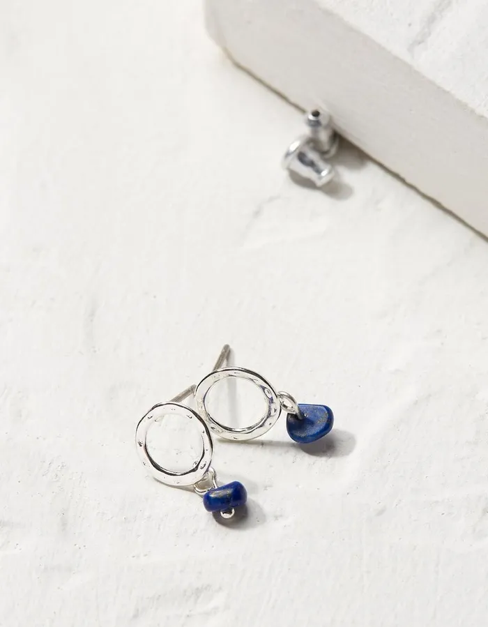 Hammered Stone Earrings Silver Women FatFace Jewellery