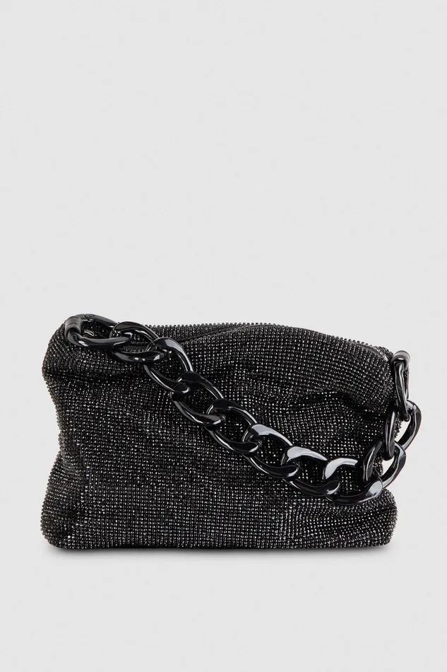 Handbags Women Patrizia Pepe Maxichain Rhinestone Bag Total Black Crystal