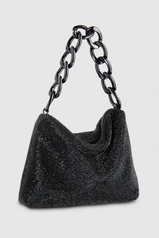 Handbags Women Patrizia Pepe Maxichain Rhinestone Bag Total Black Crystal