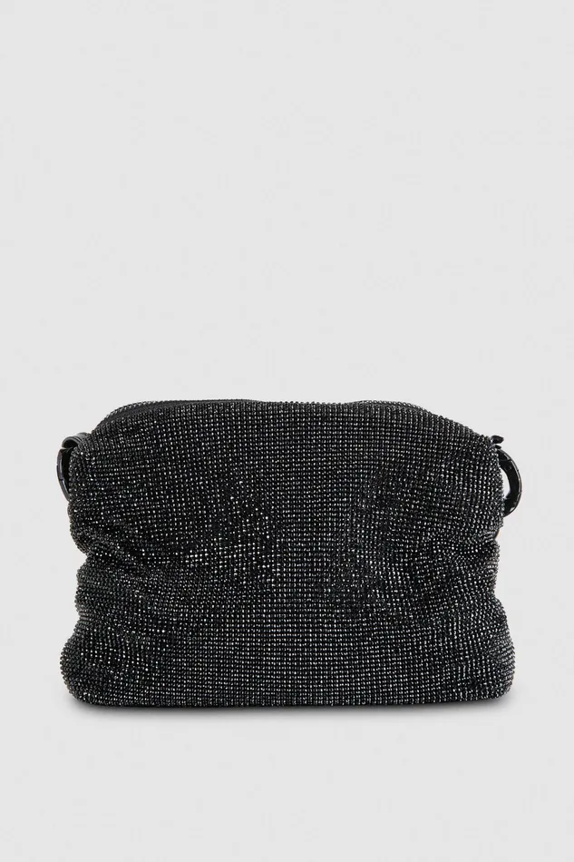 Handbags Women Patrizia Pepe Maxichain Rhinestone Bag Total Black Crystal
