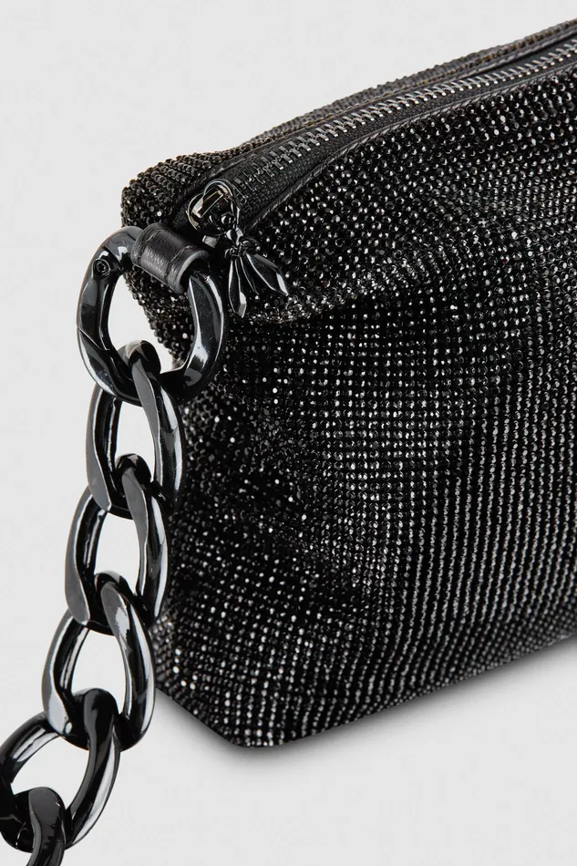 Handbags Women Patrizia Pepe Maxichain Rhinestone Bag Total Black Crystal