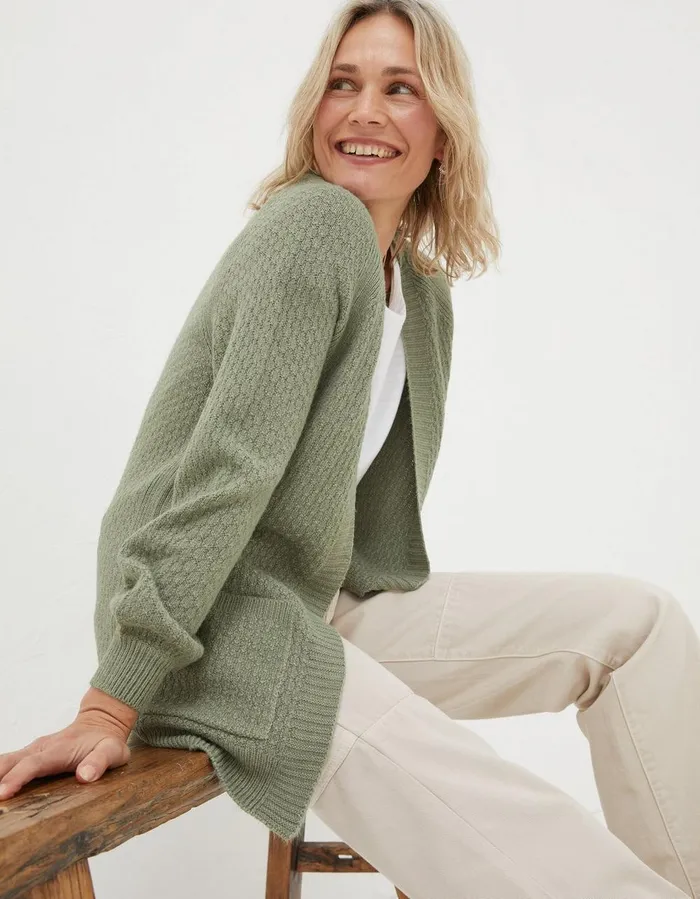 Hannah Edge To Edge Cardigan Sage Green Women FatFace Knitwear