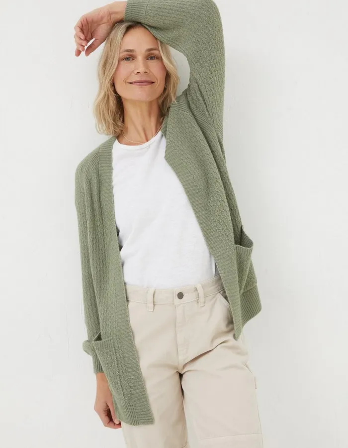 Hannah Edge To Edge Cardigan Sage Green Women FatFace Knitwear