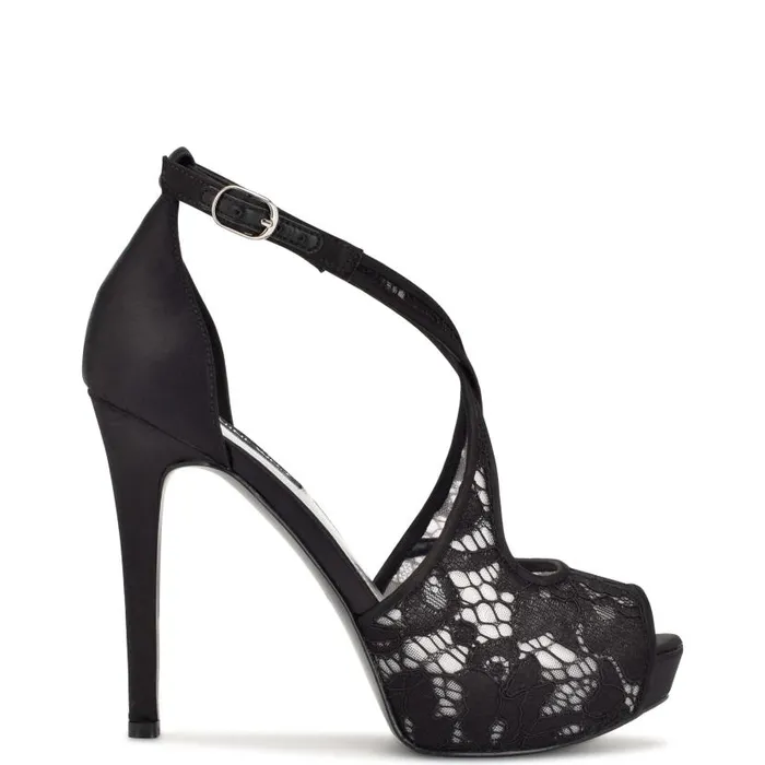 Hanya Peep Toe Platform Pumps Black Lace Women Nine West Heels