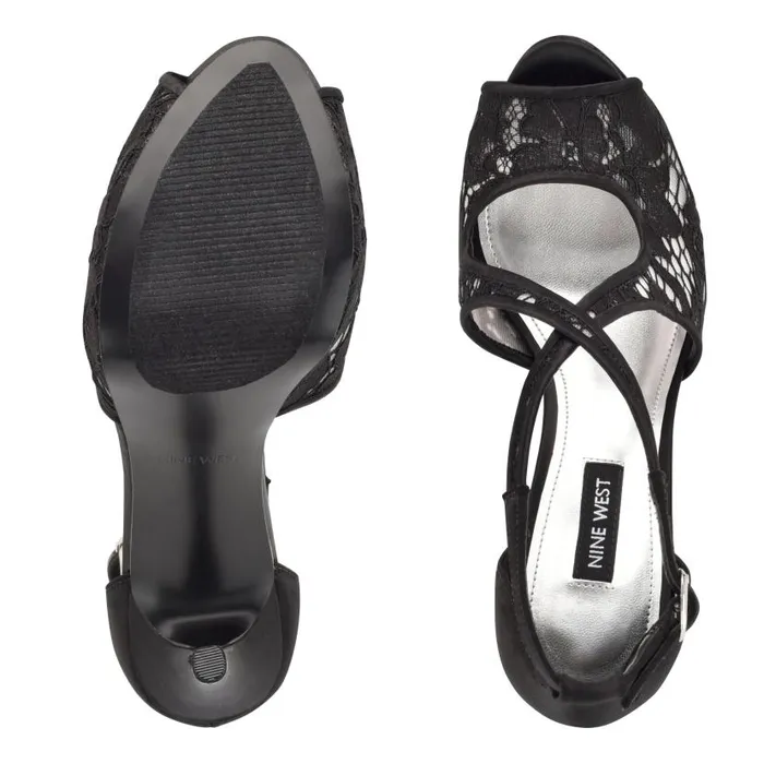Hanya Peep Toe Platform Pumps Black Lace Women Nine West Heels
