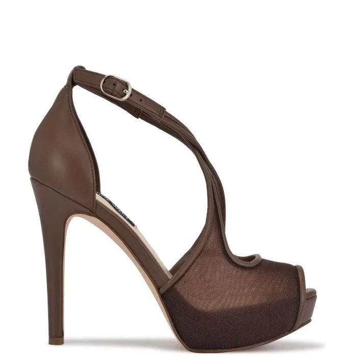 Hanya Peep Toe Platform Pumps Medium Brown Women Nine West Heels