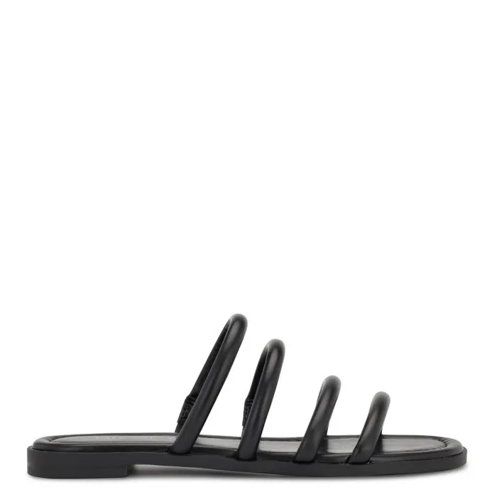 Hapily Flat Slide Sandals Black Women Nine West Sandals