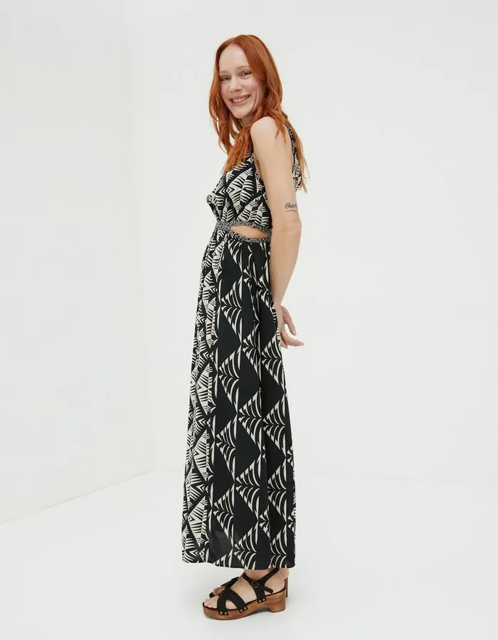 Harrie Geo Cut Out Midi Dress Black Women FatFace Beachwear and Swimwear