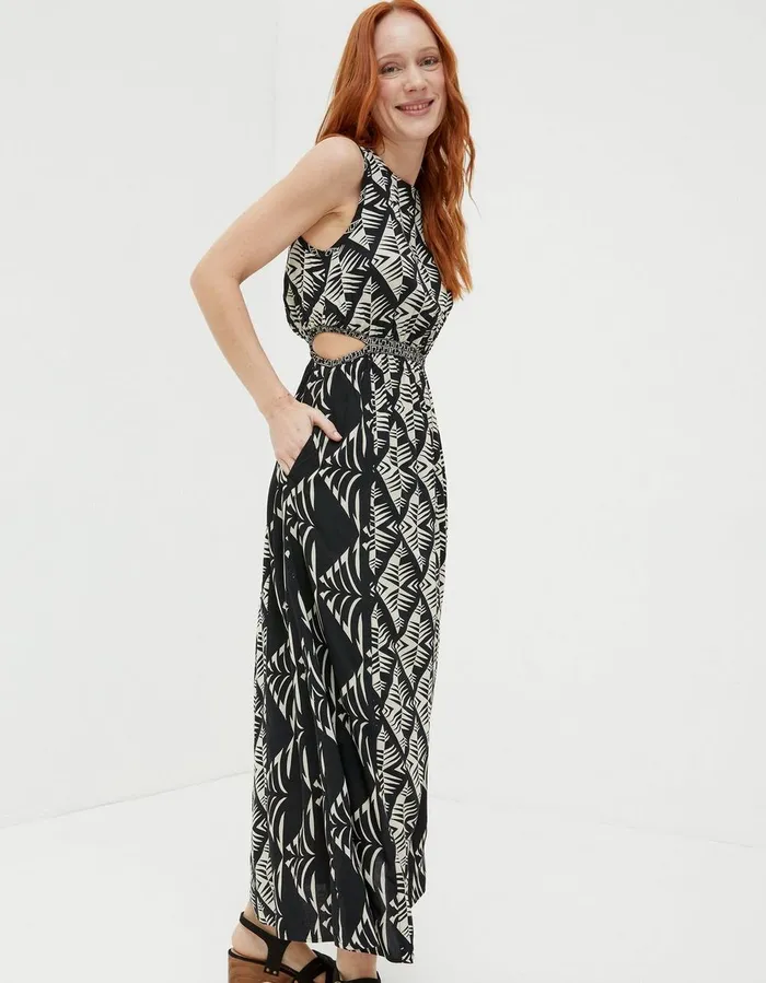 Harrie Geo Cut Out Midi Dress Black Women FatFace Beachwear and Swimwear