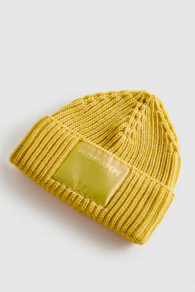 Hats And Gloves Women Patrizia Pepe Ribbed Cap Energy Yellow