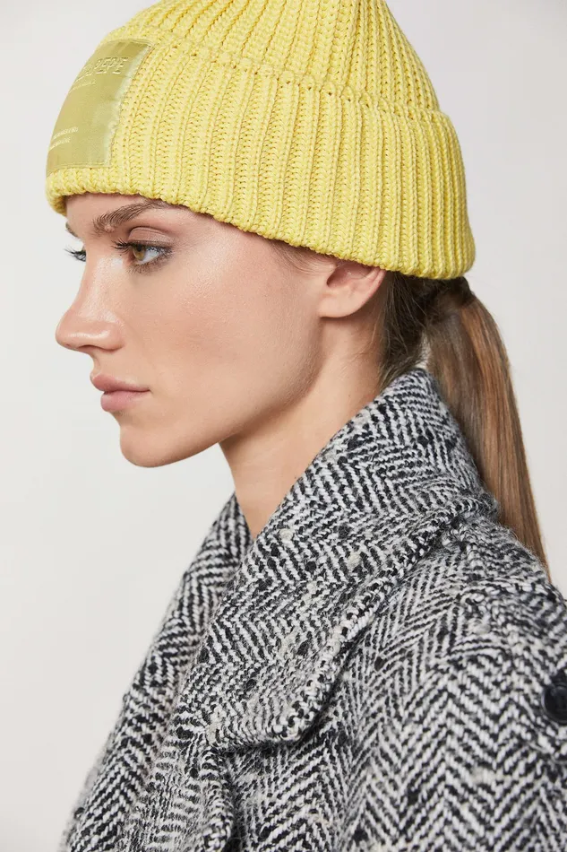 Hats And Gloves Women Patrizia Pepe Ribbed Cap Energy Yellow