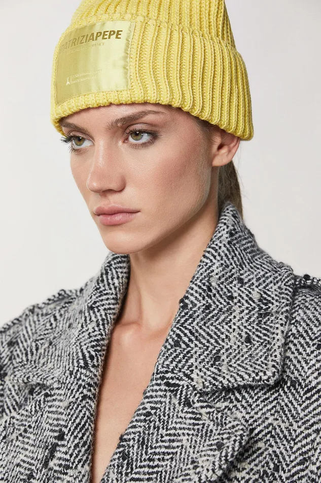 Hats And Gloves Women Patrizia Pepe Ribbed Cap Energy Yellow