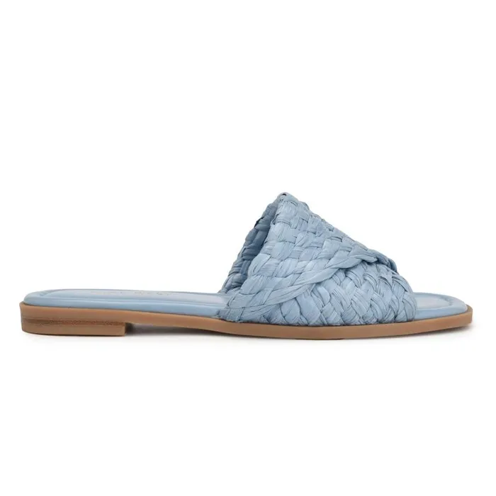 Havah Flat Slide Sandals Mist Blue Women Nine West Sandals