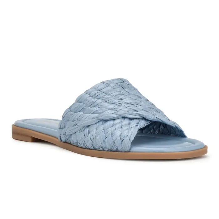 Havah Flat Slide Sandals Mist Blue Women Nine West Sandals