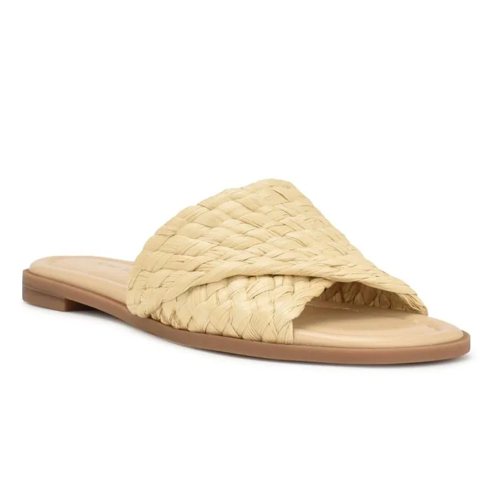 Havah Flat Slide Sandals Natural Women Nine West Sandals