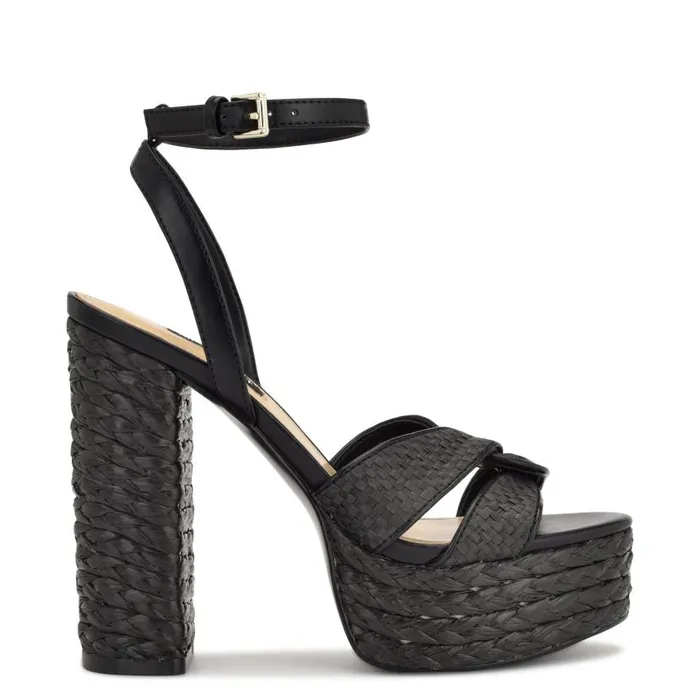 Hayya Woven Platform Sandals Black Women Nine West Heels