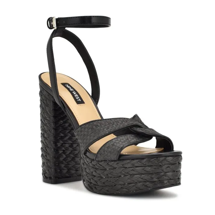 Hayya Woven Platform Sandals Black Women Nine West Heels