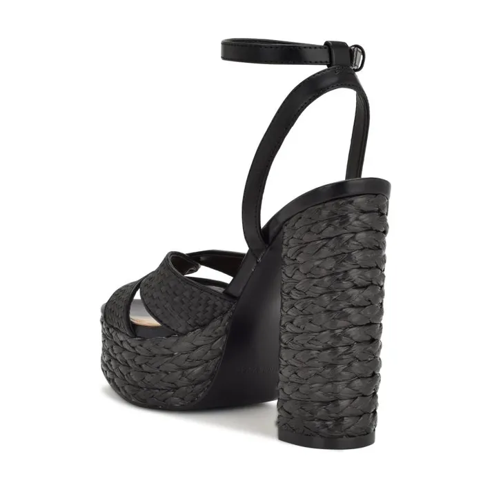 Hayya Woven Platform Sandals Black Women Nine West Heels