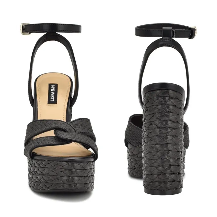 Hayya Woven Platform Sandals Black Women Nine West Heels