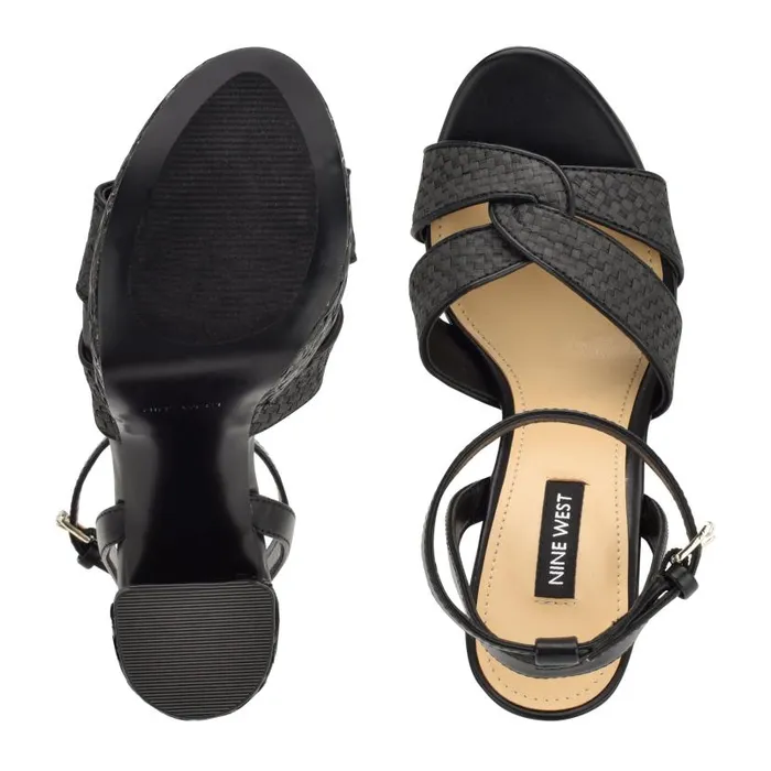 Hayya Woven Platform Sandals Black Women Nine West Heels