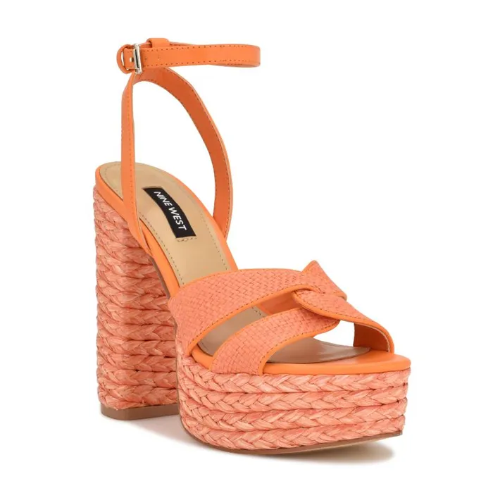 Hayya Woven Platform Sandals Neon Orange Women Nine West Heels