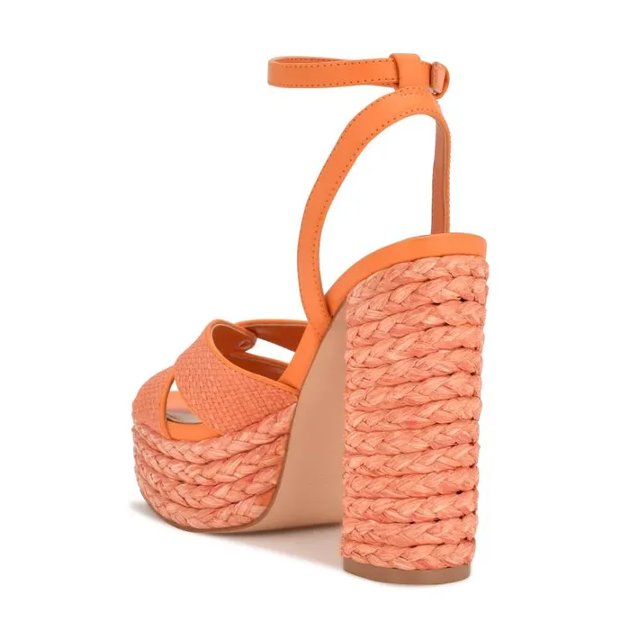 Hayya Woven Platform Sandals Neon Orange Women Nine West Heels