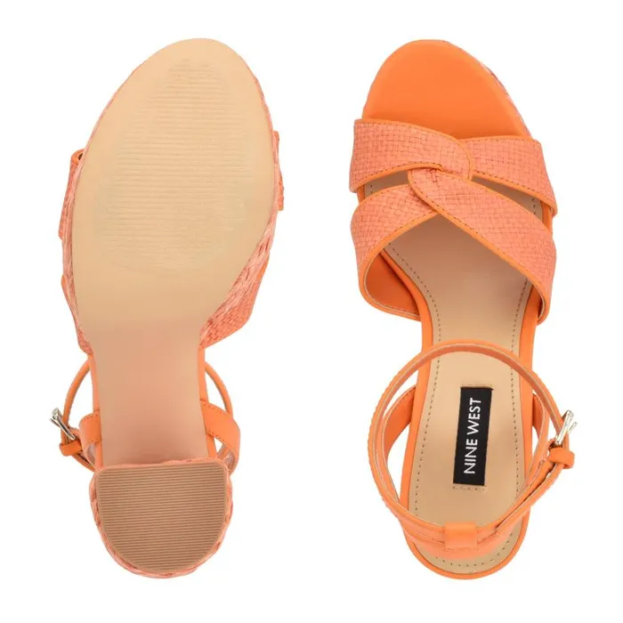 Hayya Woven Platform Sandals Neon Orange Women Nine West Heels