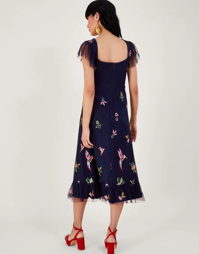 Helena Embellished Tea Dress In Recycled Polyester Blue Women Monsoon Occasionwear