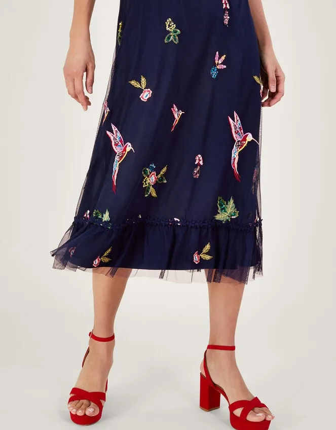 Helena Embellished Tea Dress In Recycled Polyester Blue Women Monsoon Occasionwear