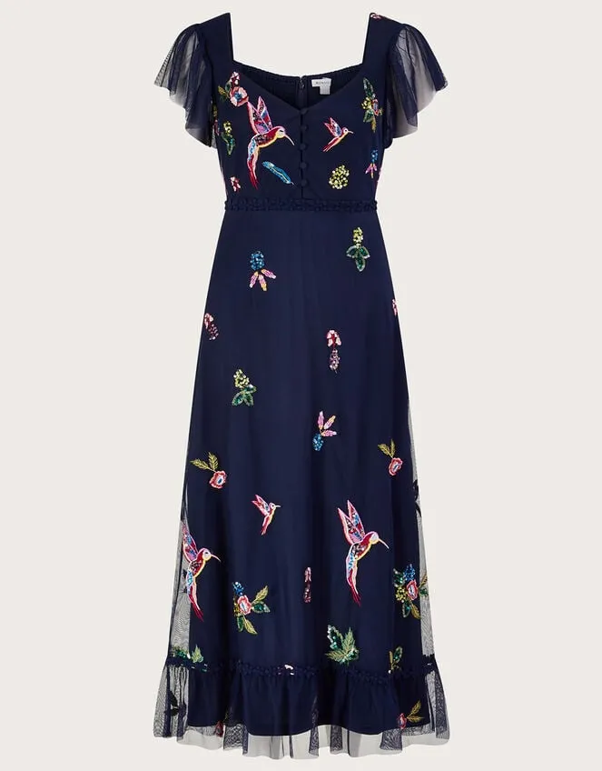 Helena Embellished Tea Dress In Recycled Polyester Blue Women Monsoon Occasionwear