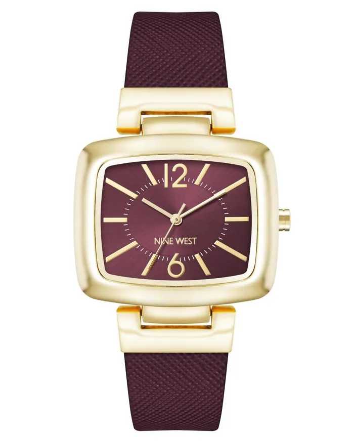 Heritage Rectangular Case Watch Burgundygold WomenMen Nine West Watches