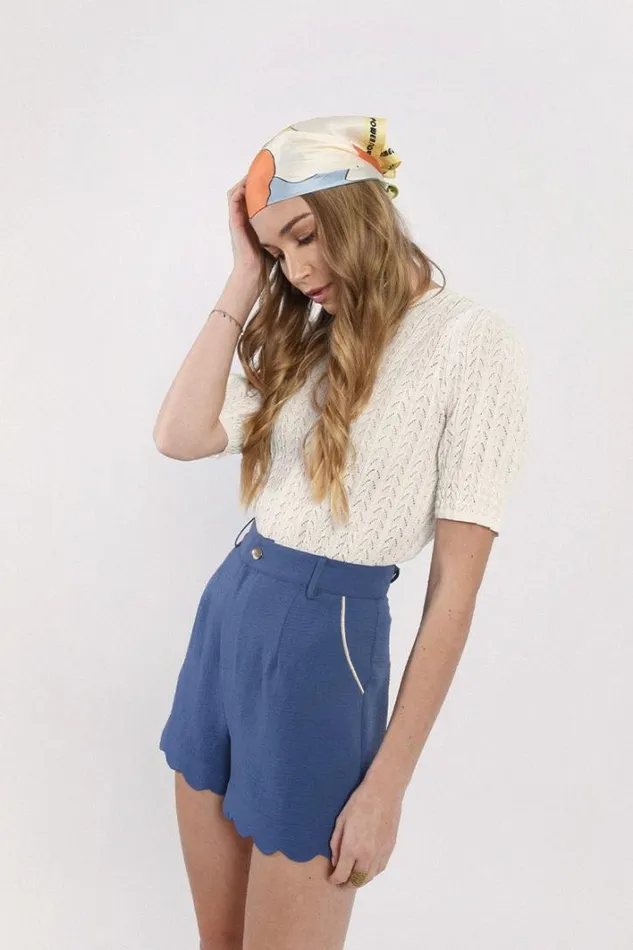 High Waist Shorts With Scalloped Bottom BLUE DENIM Women Molly Bracken Shorts
