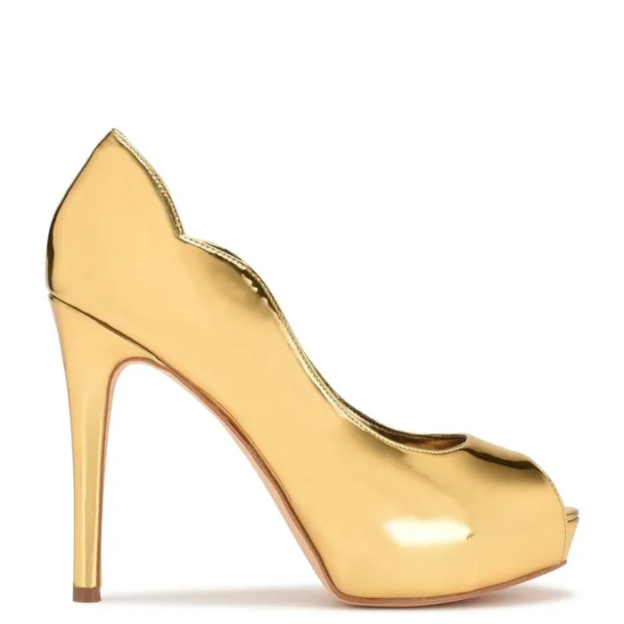 Hilare Peep Toe Pumps Gold Mirror Metallic Women Nine West Heels