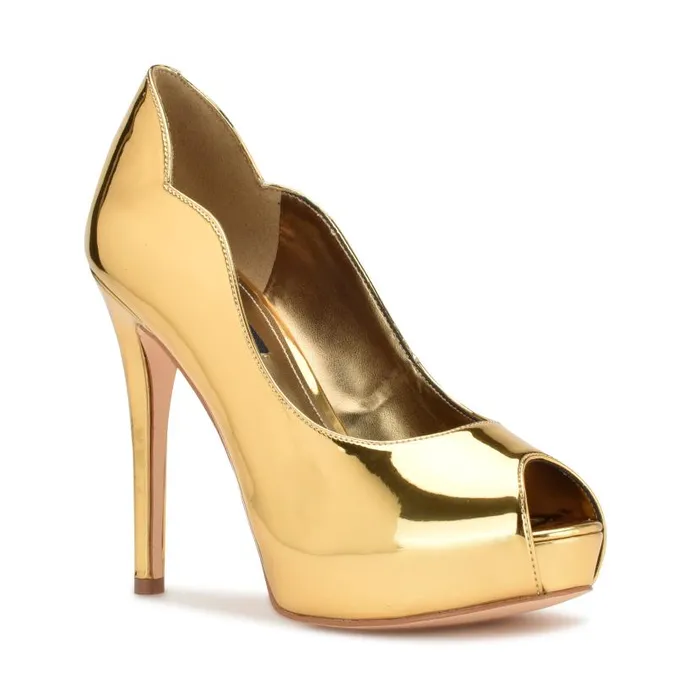 Hilare Peep Toe Pumps Gold Mirror Metallic Women Nine West Heels