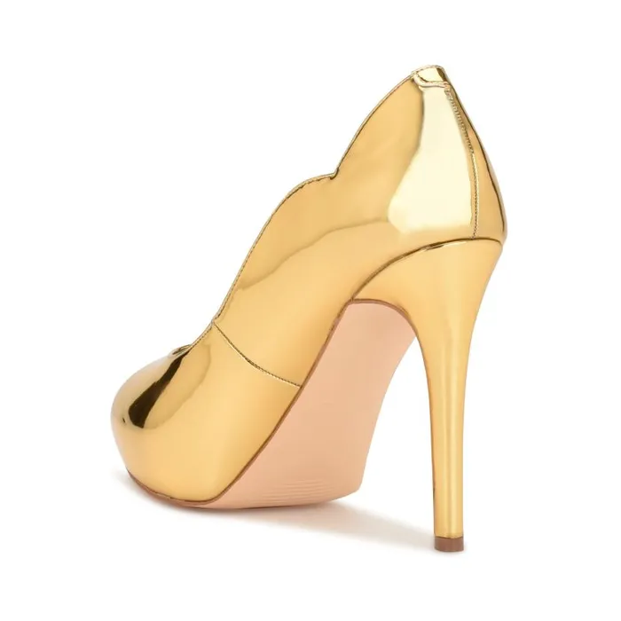 Hilare Peep Toe Pumps Gold Mirror Metallic Women Nine West Heels