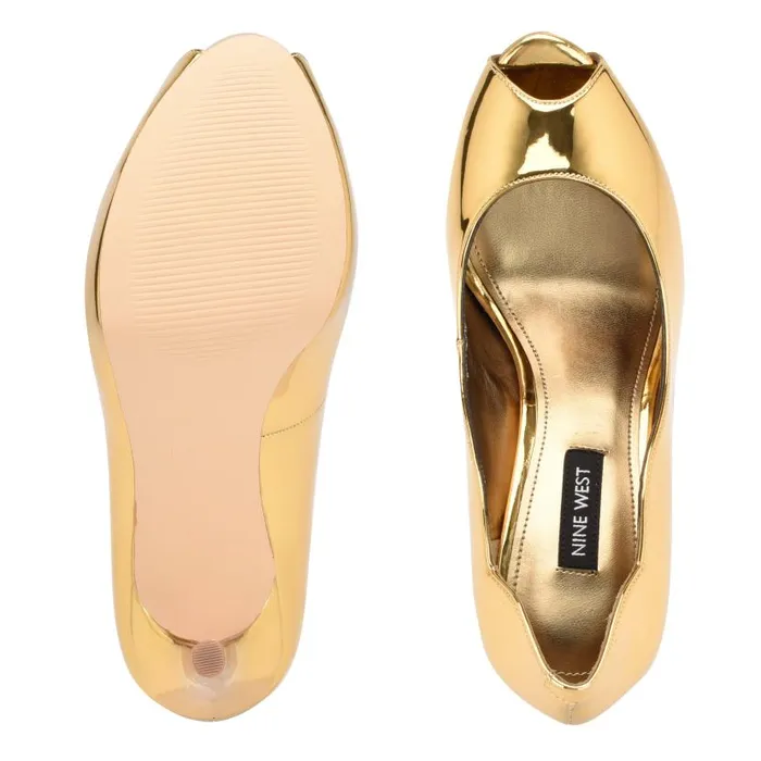 Hilare Peep Toe Pumps Gold Mirror Metallic Women Nine West Heels
