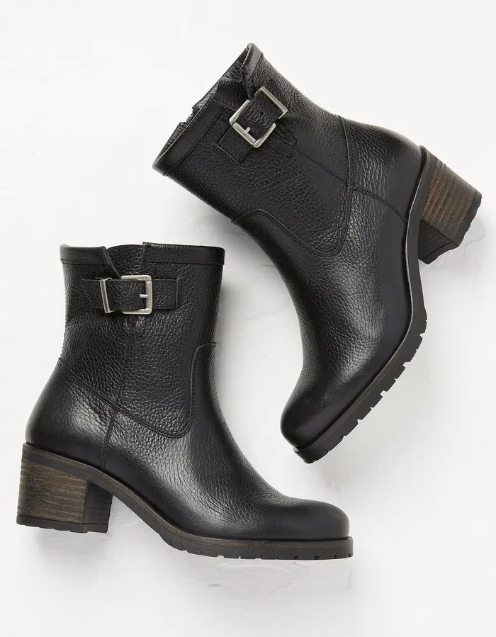 Hollie Mid Heel Leather Boots Black Women FatFace Boots