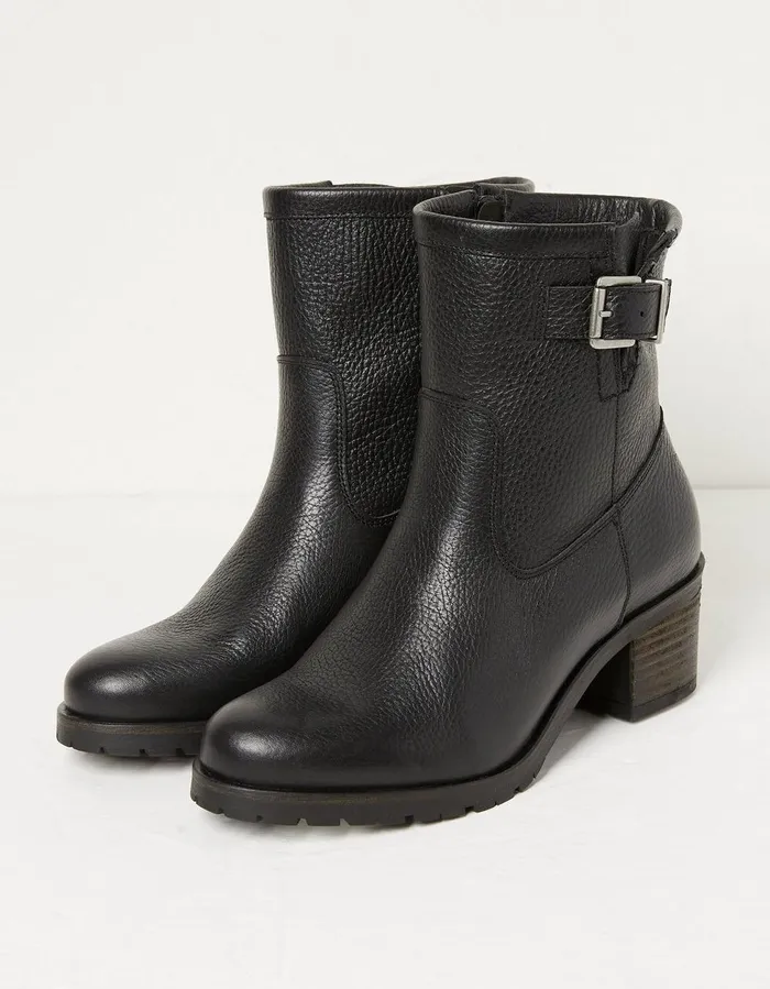 Hollie Mid Heel Leather Boots Black Women FatFace Boots